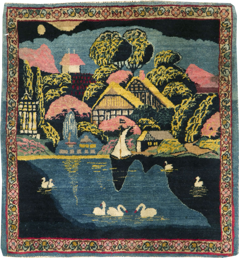 Vintage Persian Kerman Pictorial Rug, No.25357 - Gss