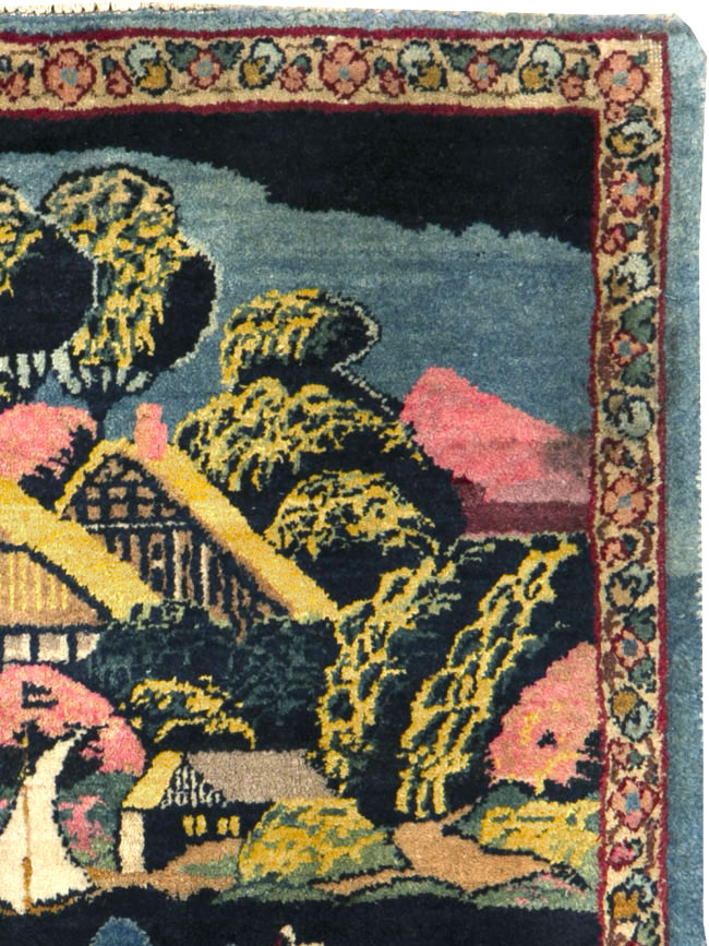 Vintage Persian Kerman Pictorial Rug, No.25357 - Gss