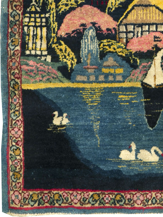 Vintage Persian Kerman Pictorial Rug, No.25357 - Gss