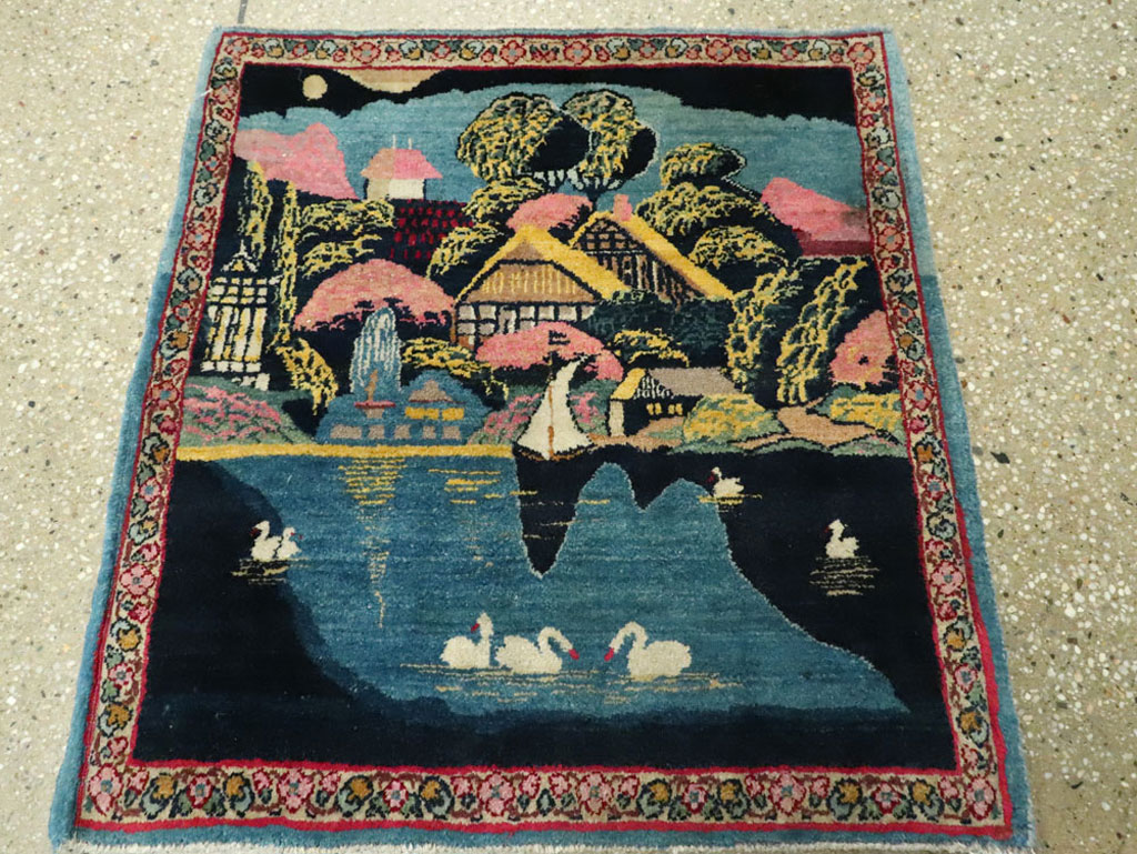 Vintage Persian Kerman Pictorial Rug, No.25357 - Gss
