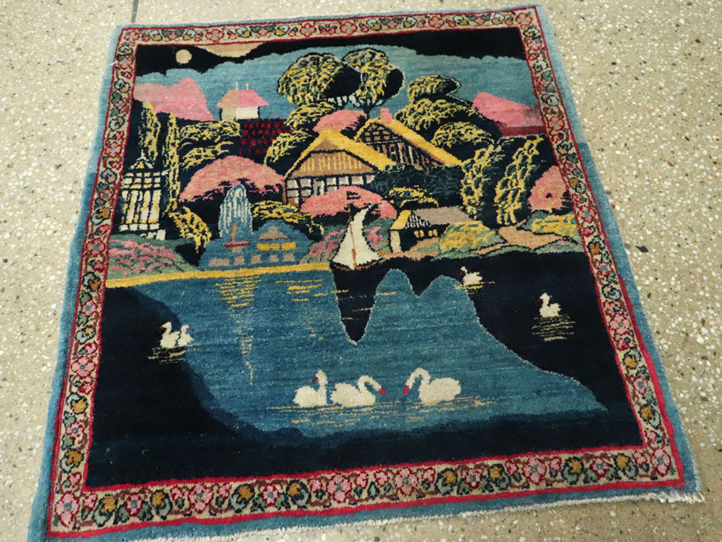 Vintage Persian Kerman Pictorial Rug, No.25357 - Gss
