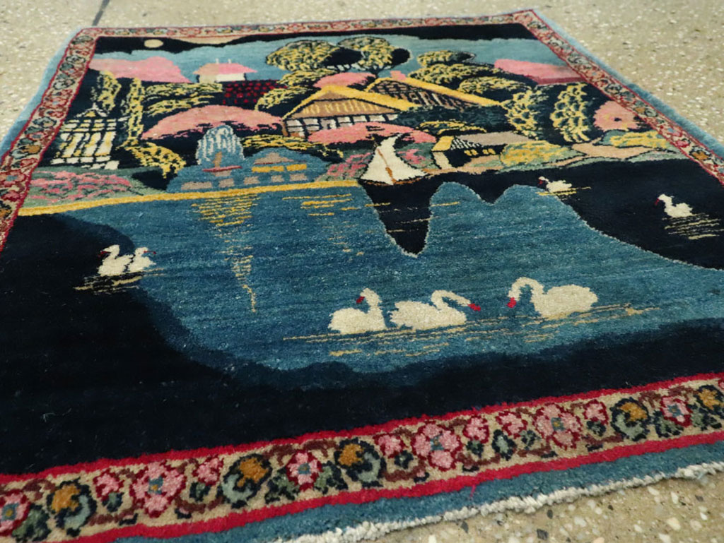 Vintage Persian Kerman Pictorial Rug, No.25357 - Gss