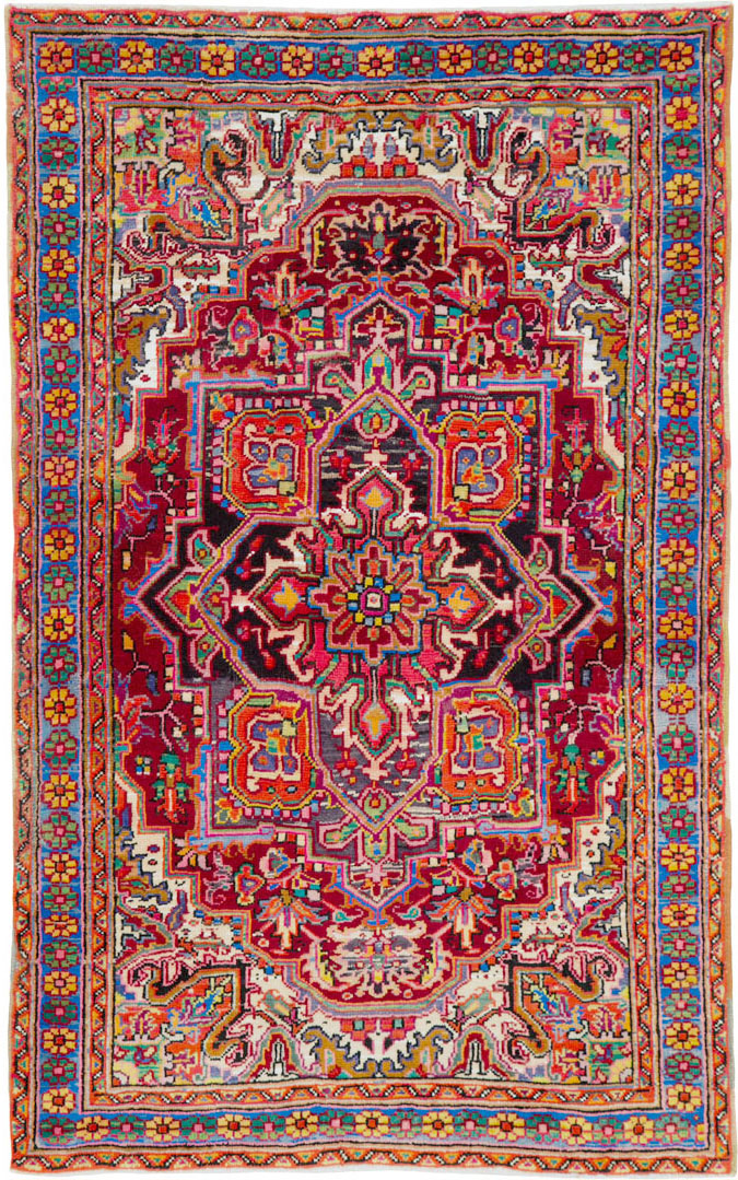 Vintage Persian Heriz Throw Rug (Pair: 1 of 2), No.25376 - Gss