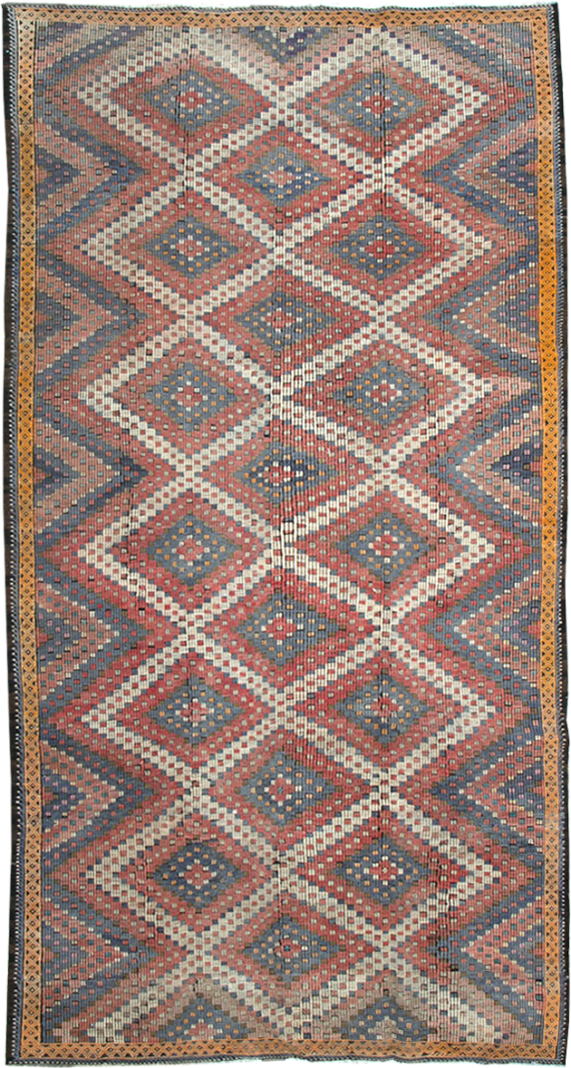 Vintage Turkish Flatweave Kilim Gallery Rug, No.25415 - Gss