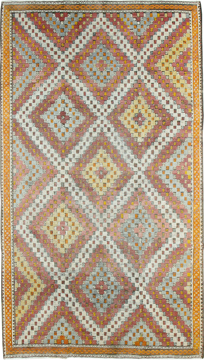 Vintage Turkish Flatweave Kilim Gallery Rug, No.25417 - Gss