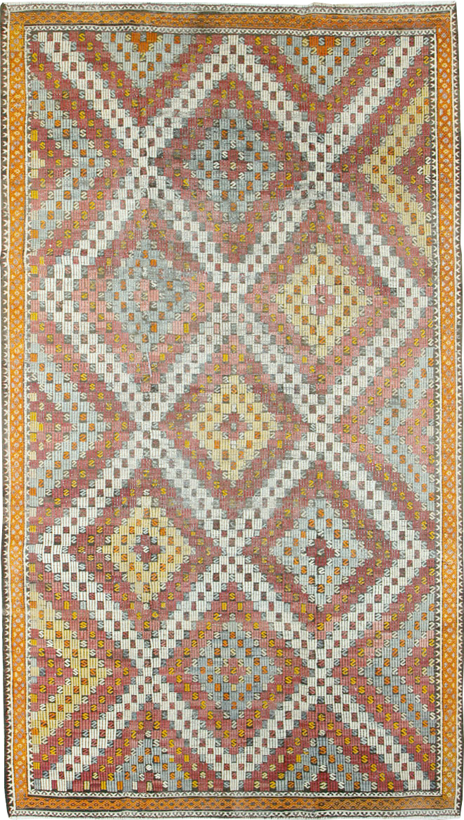 Vintage Turkish Flatweave Kilim Gallery Rug, No.25417 - Gss
