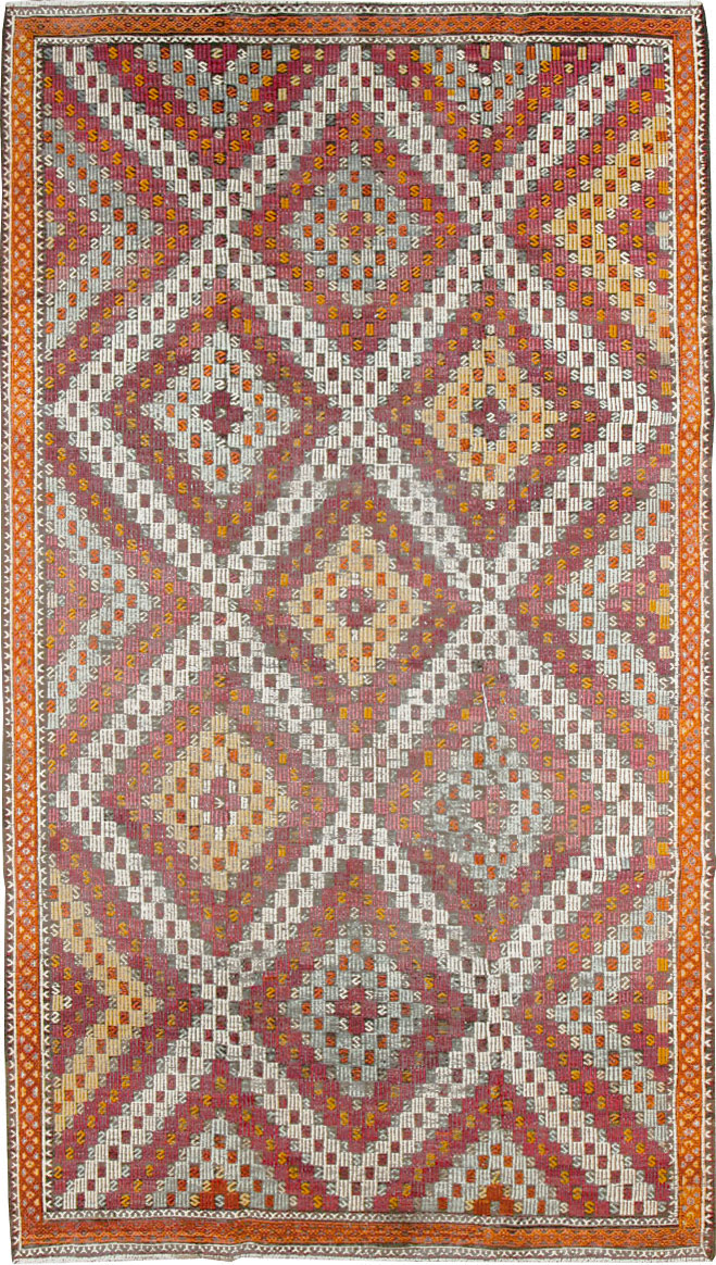 Vintage Turkish Flatweave Kilim Gallery Rug, No.25417 - Gss