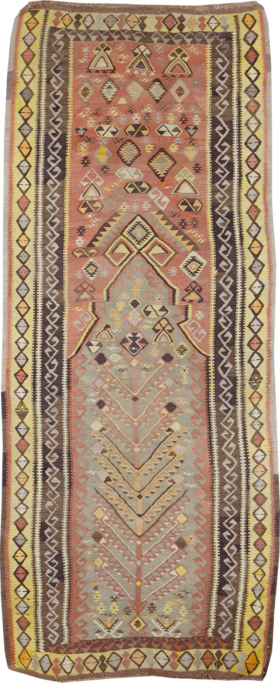 Vintage Turkish Flatweave Kilim Runner, No.25438 - Gss