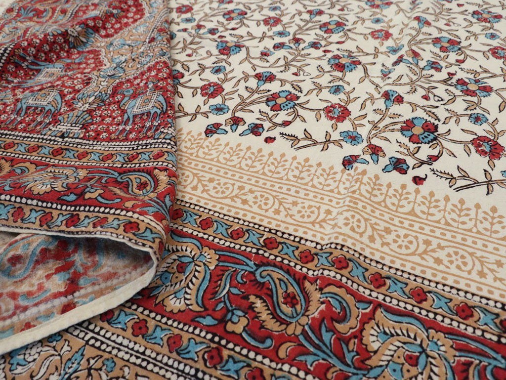 Vintage Persian Isfahan Ghalamkari Square Textile, No.25466 - Gss