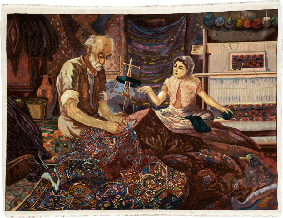 Vintage Persian Tabriz Pictorial Rug, No.25469 - Gss