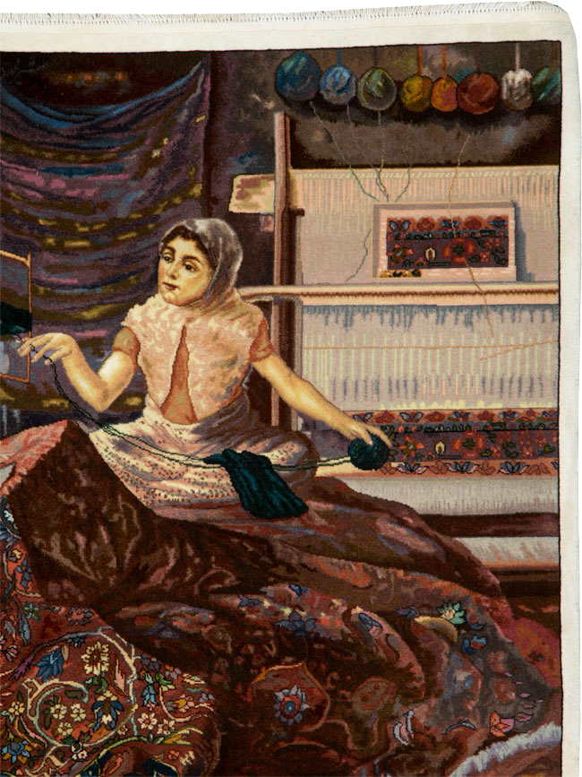 Vintage Persian Tabriz Pictorial Rug, No.25469 - Gss