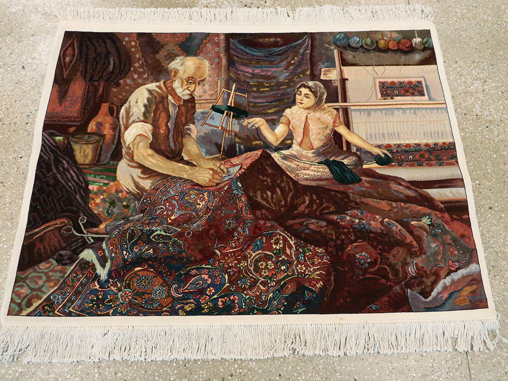 Vintage Persian Tabriz Pictorial Rug, No.25469 - Gss