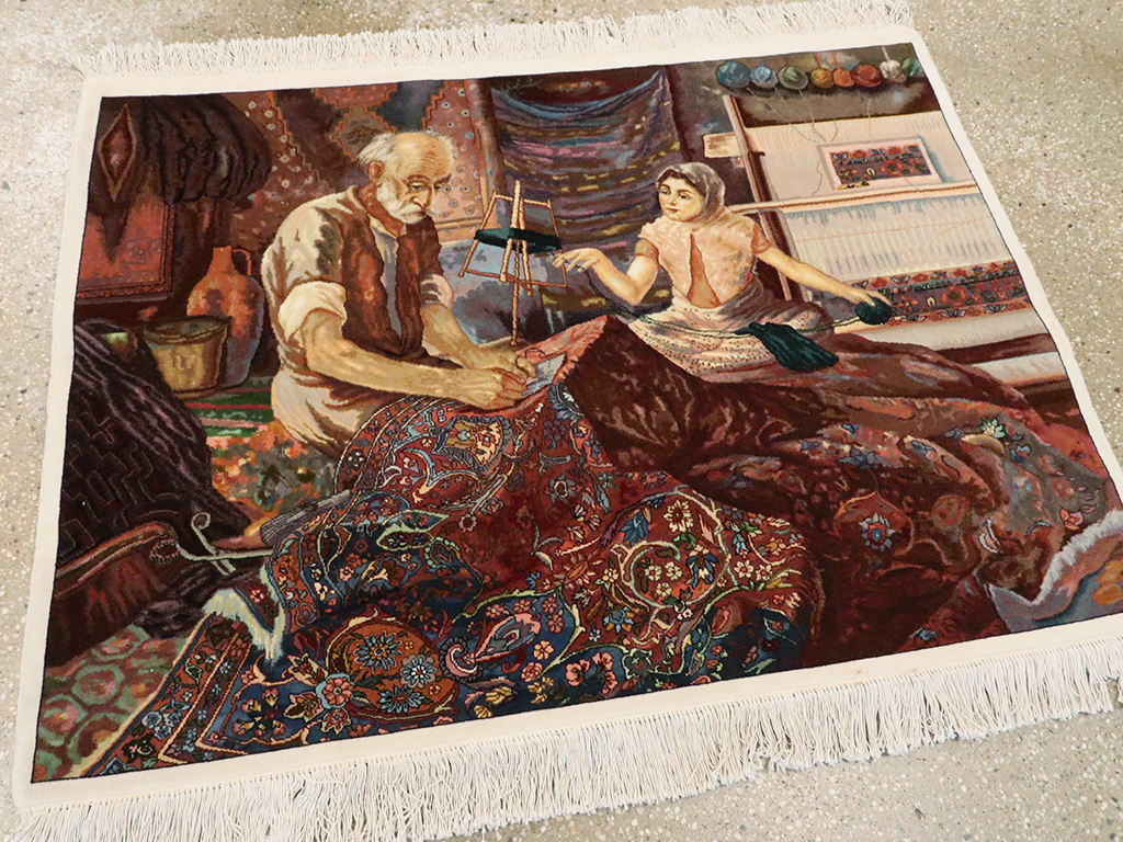 Vintage Persian Tabriz Pictorial Rug, No.25469 - Gss