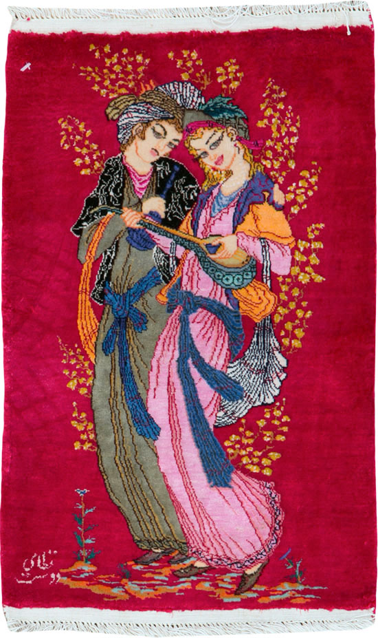 Vintage Persian Quom Pictorial Rug, No.25479 - Gss