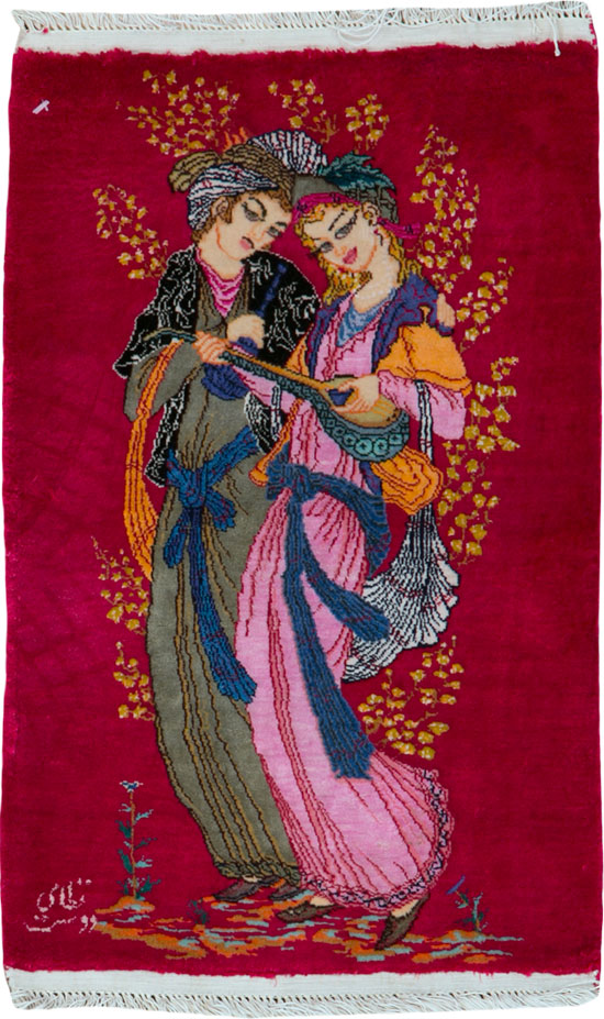 Vintage Persian Quom Pictorial Rug, No.25479 - Gss