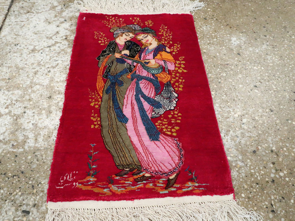 Vintage Persian Quom Pictorial Rug, No.25479 - Gss