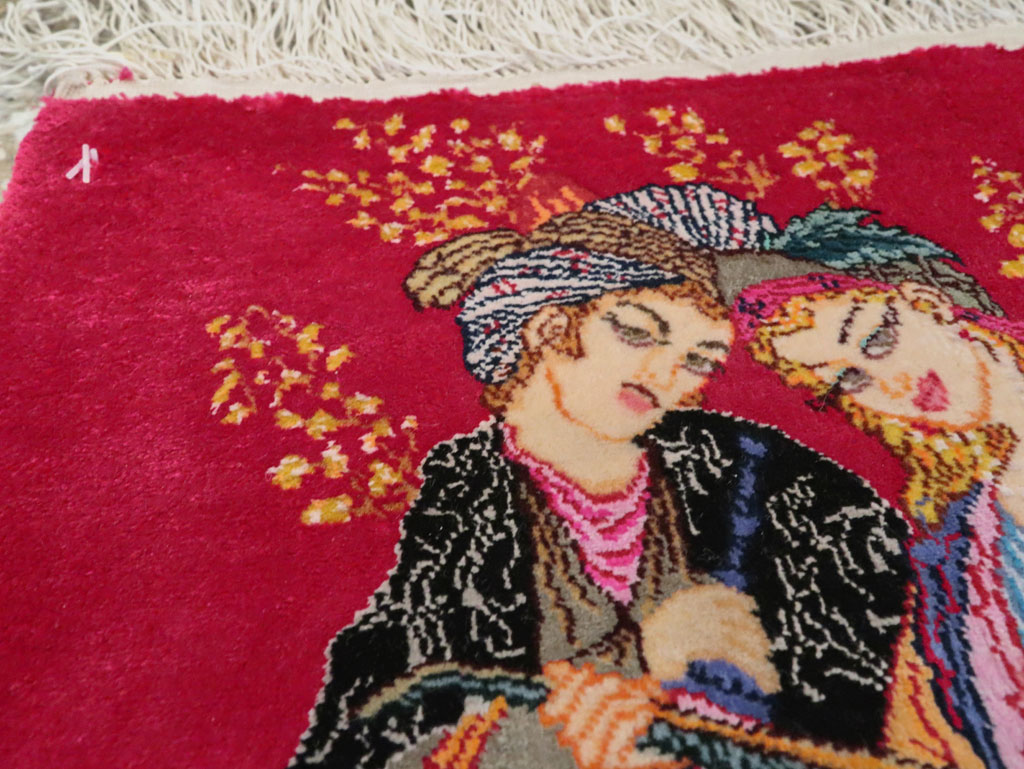 Vintage Persian Quom Pictorial Rug, No.25479 - Gss