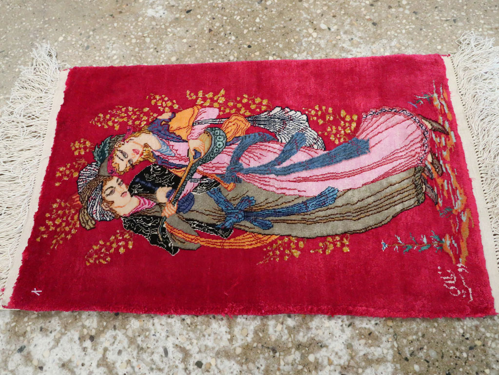 Vintage Persian Quom Pictorial Rug, No.25479 - Gss