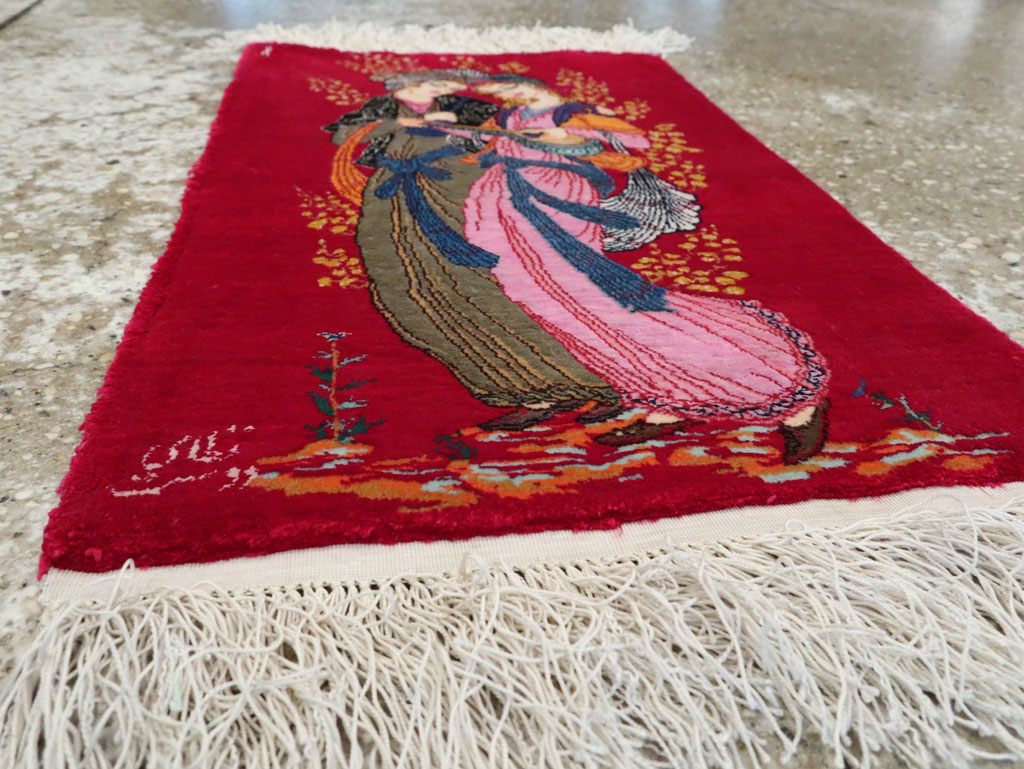 Vintage Persian Quom Pictorial Rug, No.25479 - Gss