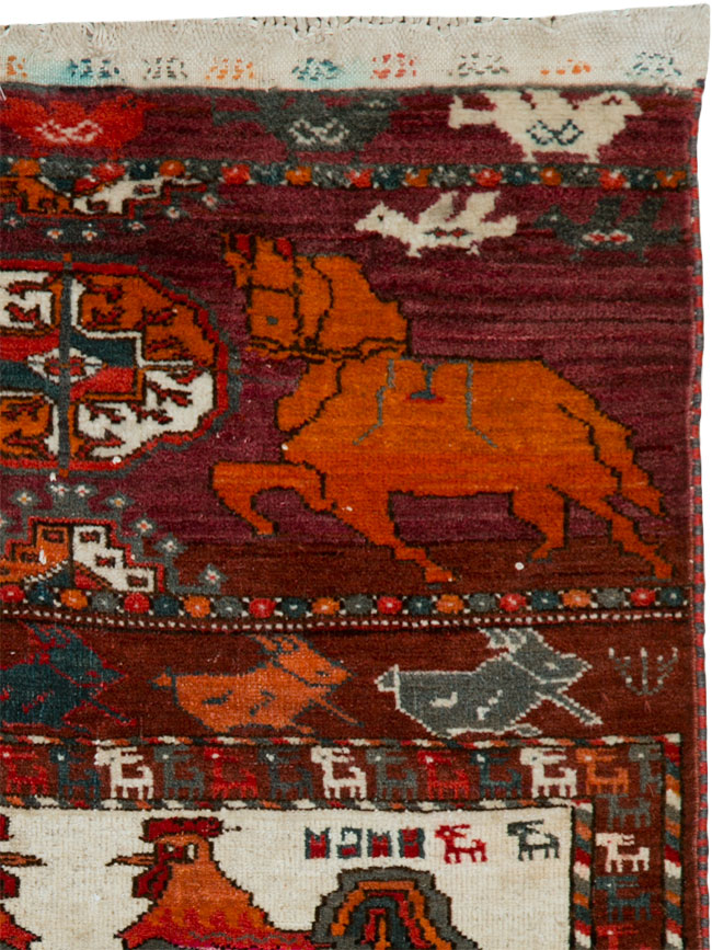 Vintage Central Asian Turkoman Pictorial Rug, No.25495 - Gss