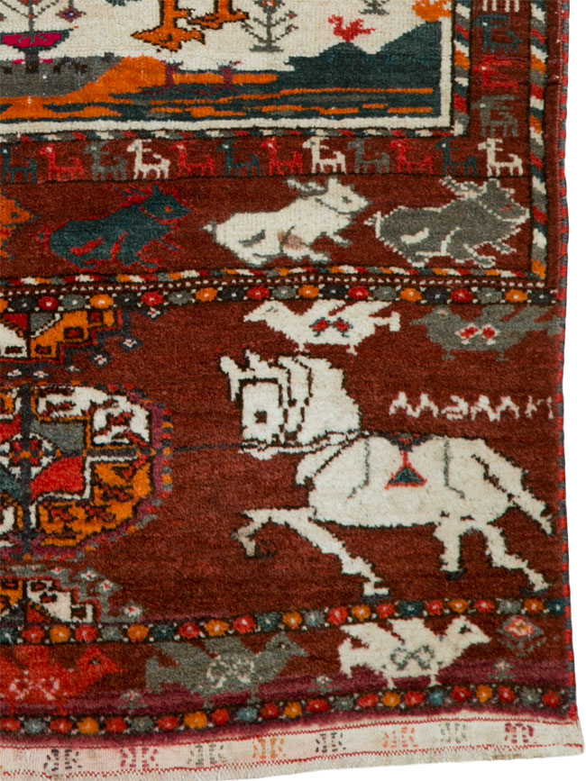 Vintage Central Asian Turkoman Pictorial Rug, No.25495 - Gss