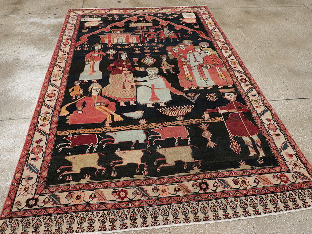 Antique Persian Malayer Pictorial Rug, No.25496 - Gss