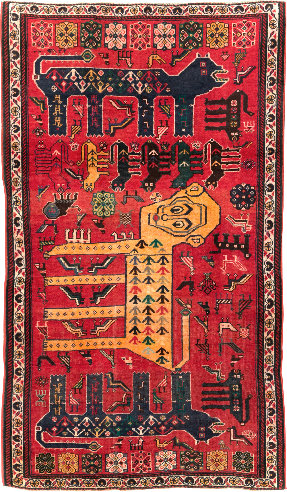 Vintage Persian Pictorial Afshar Accent Rug, No.25541 - Gss