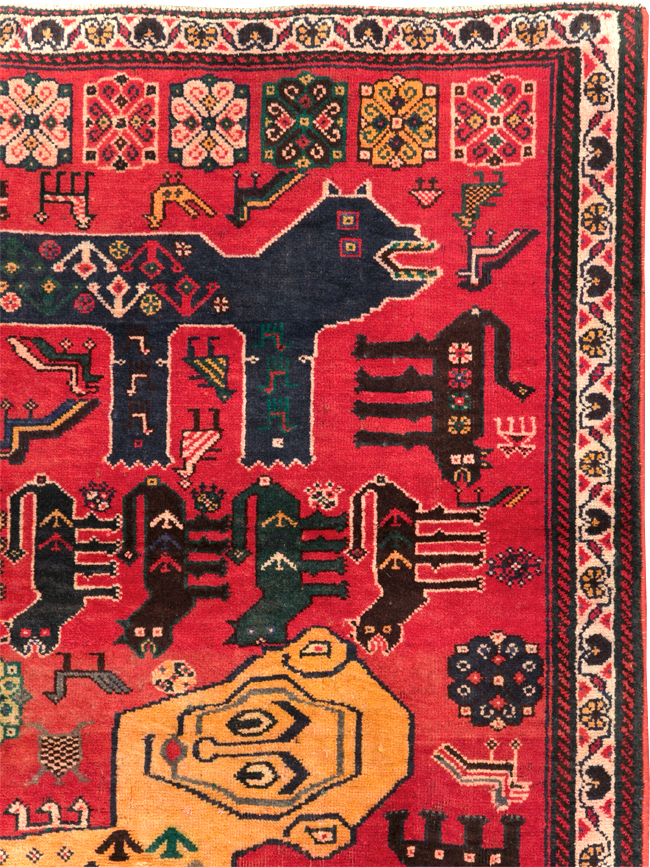 Vintage Persian Pictorial Afshar Accent Rug, No.25541 - Gss