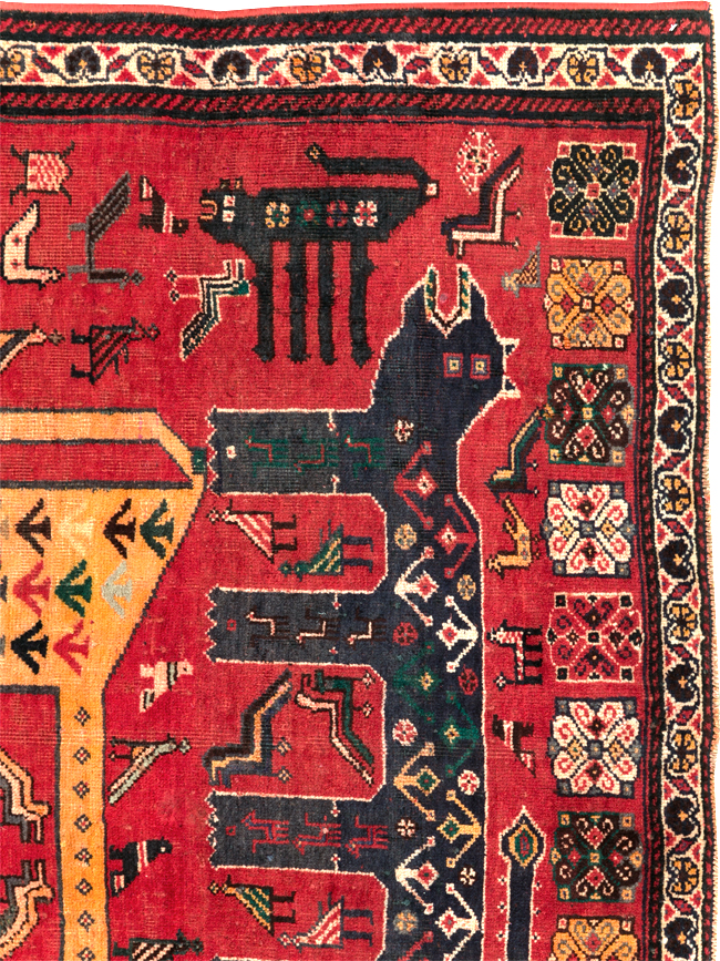 Vintage Persian Pictorial Afshar Accent Rug, No.25541 - Gss