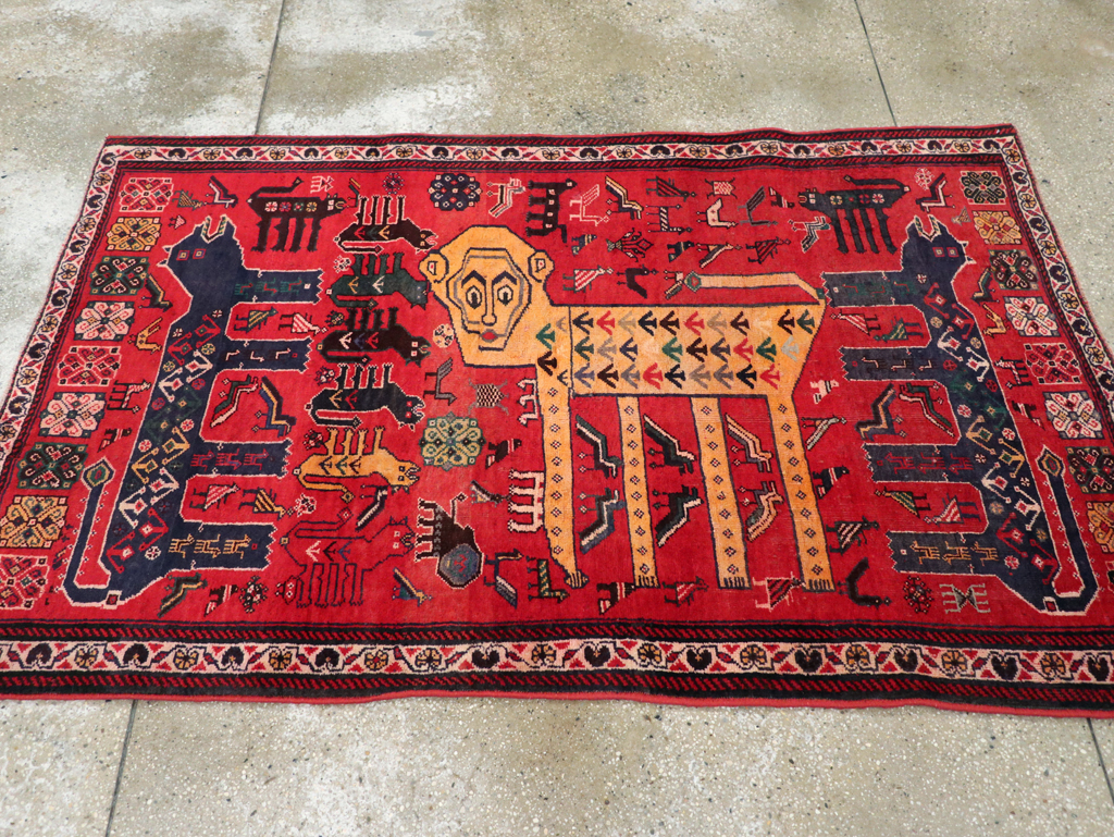 Vintage Persian Pictorial Afshar Accent Rug, No.25541 - Gss