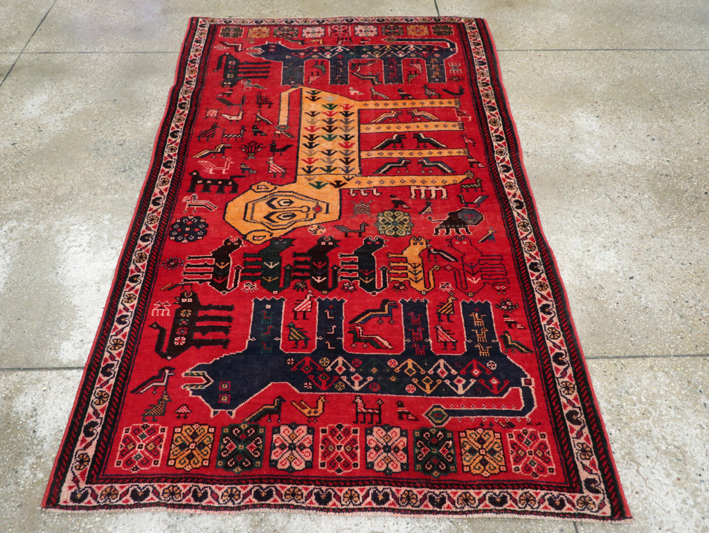 Vintage Persian Pictorial Afshar Accent Rug, No.25541 - Gss