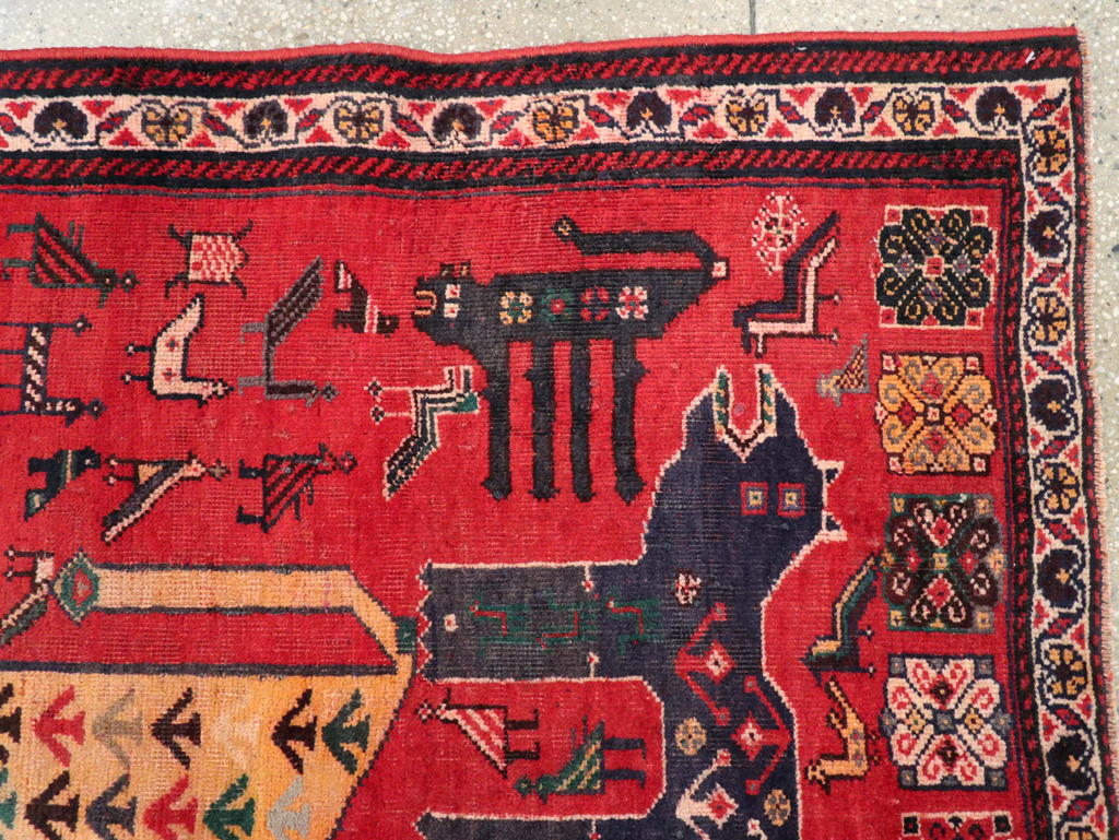 Vintage Persian Pictorial Afshar Accent Rug, No.25541 - Gss