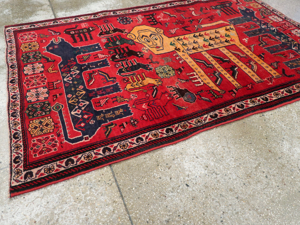 Vintage Persian Pictorial Afshar Accent Rug, No.25541 - Gss