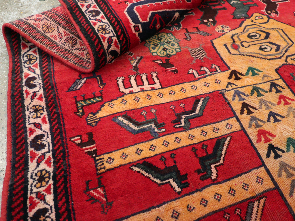 Vintage Persian Pictorial Afshar Accent Rug, No.25541 - Gss