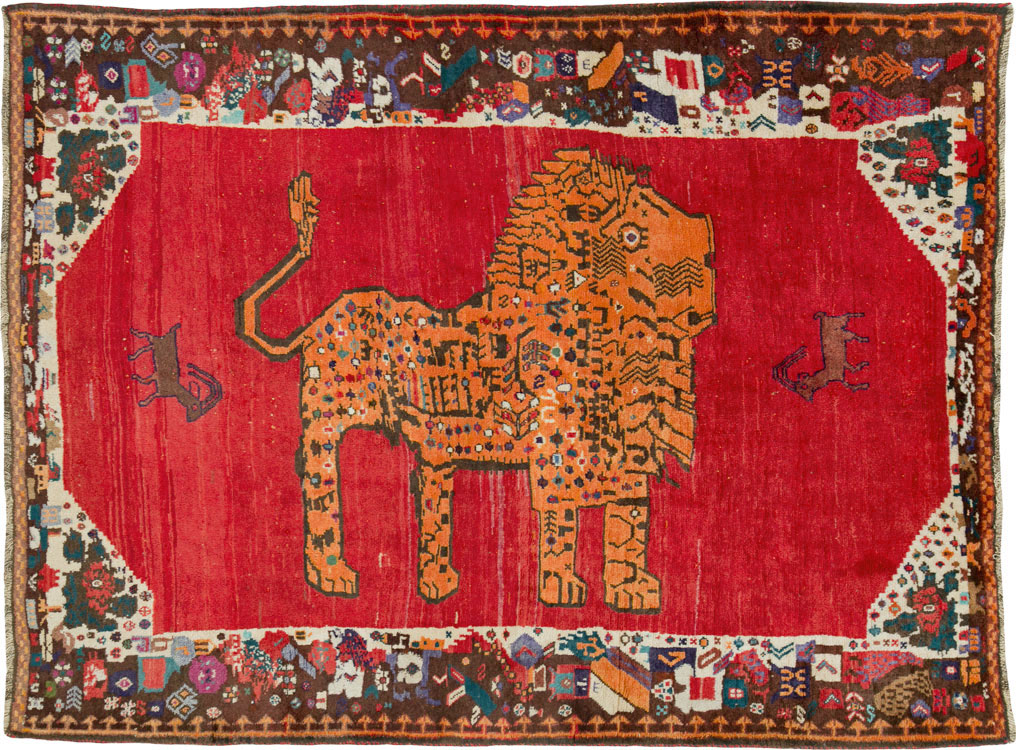 Vintage Persian Shiraz Pictorial Rug, No.25549 - Gss