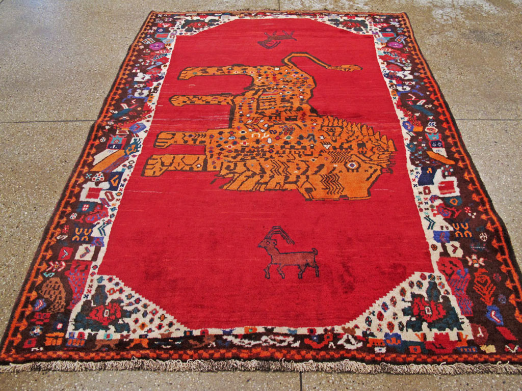Vintage Persian Shiraz Pictorial Rug, No.25549 - Gss