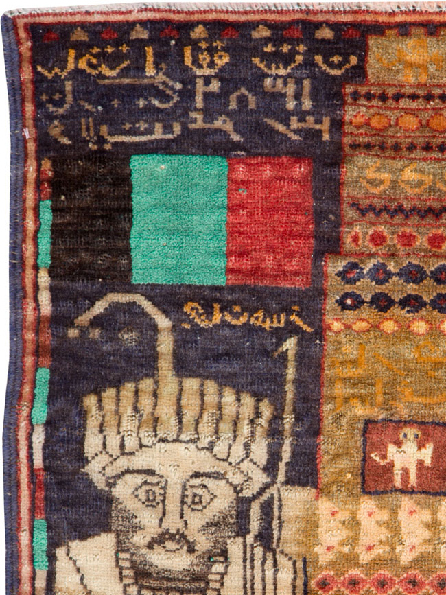 Vintage Persian Baluch Pictorial Throw Rug, No.25564 - Gss