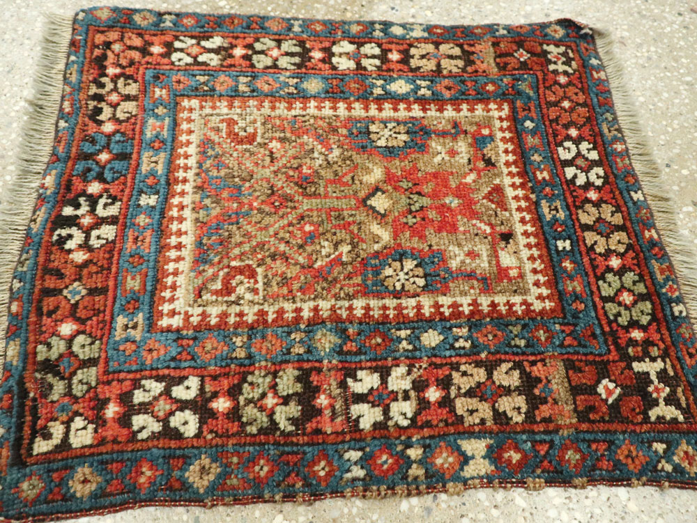 Antique Persian Qashqai Square Tribal Throw Rug, No.25568 - Gss
