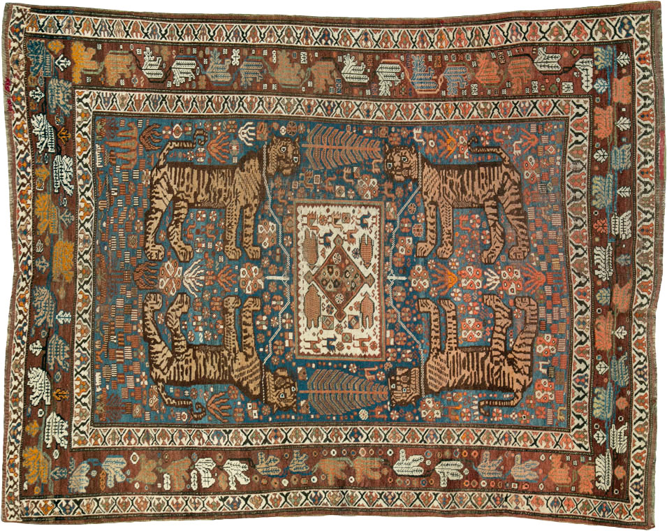 Antique Persian Qashqai Pictorial Rug, No.25570 - Gss
