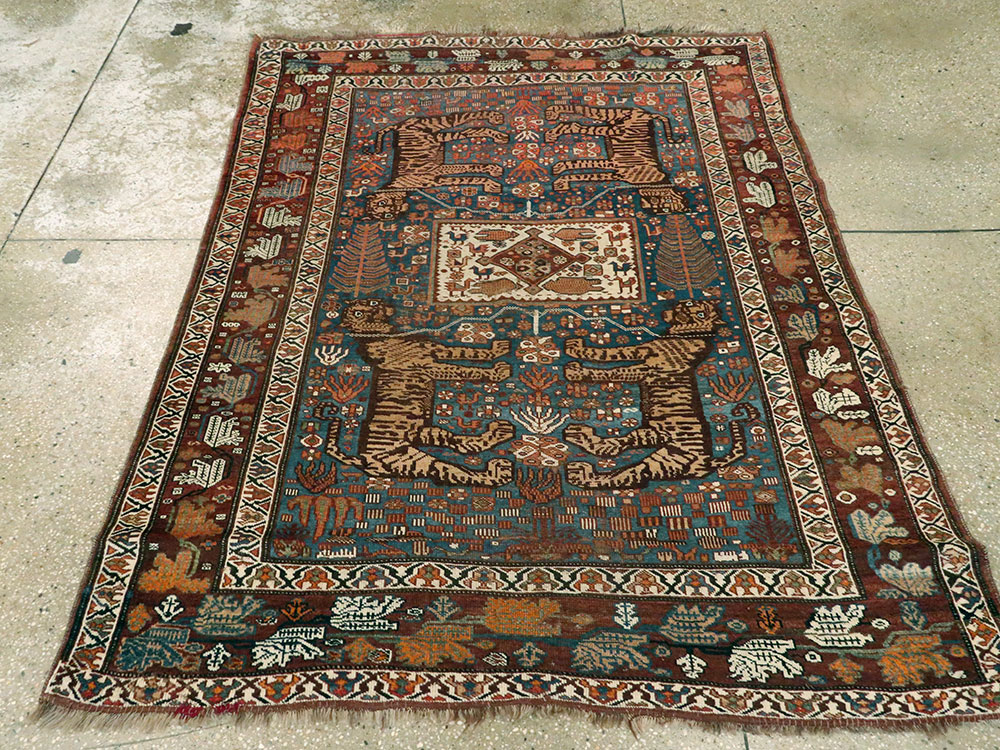 Antique Persian Qashqai Pictorial Rug, No.25570 - Gss