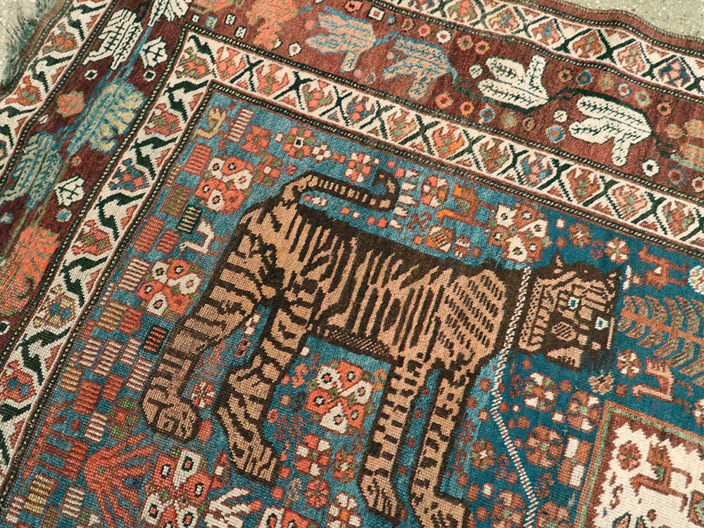 Antique Persian Qashqai Pictorial Rug, No.25570 - Gss