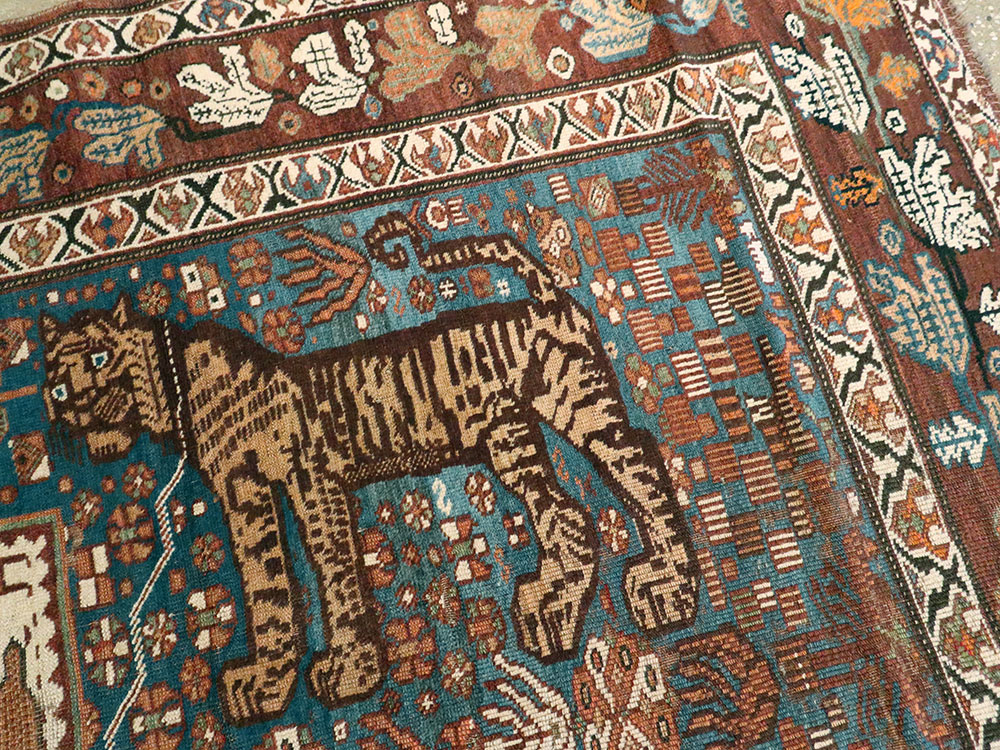Antique Persian Qashqai Pictorial Rug, No.25570 - Gss
