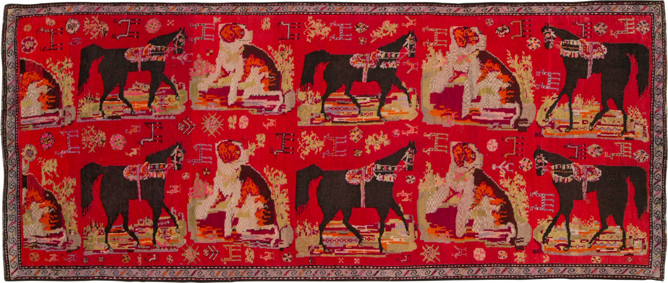 Antique Caucasian Karabagh Pictorial Rug, No.25577 - Gss