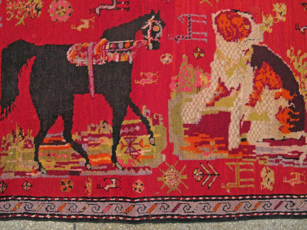 Antique Caucasian Karabagh Pictorial Rug, No.25577 - Gss