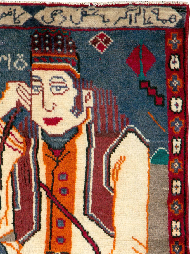 Vintage Pictorial Hamadan Rug, No.25586 - Gss