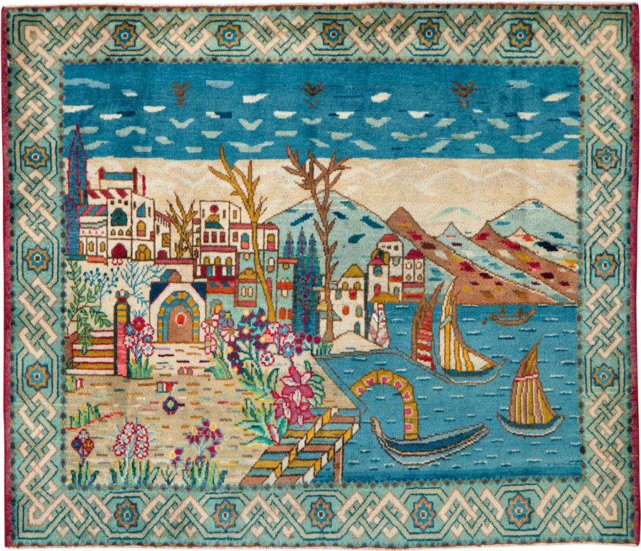 Vintage Tabriz Pictorial Rug, No.25597 - Gss