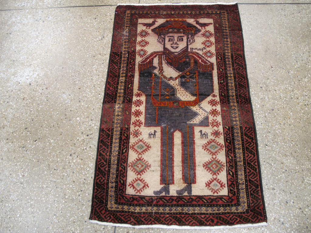 Vintage Persian Pictorial Baluch Rug, No.25616 - Gss