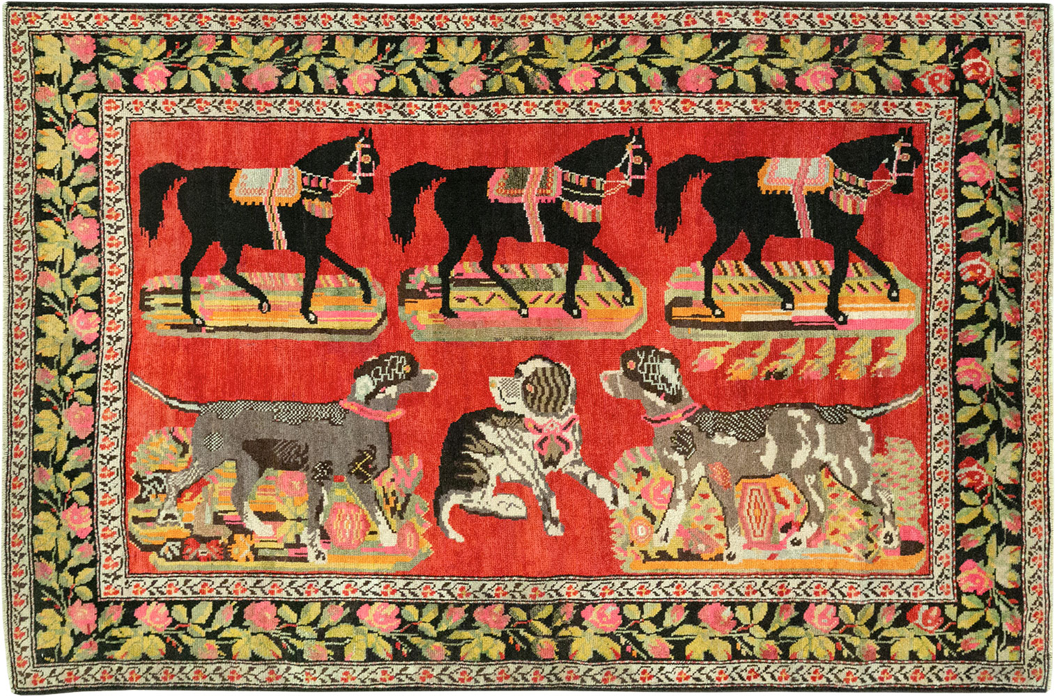 Vintage Caucasian Karabagh Pictorial Accent Rug, No.25651 - Gss