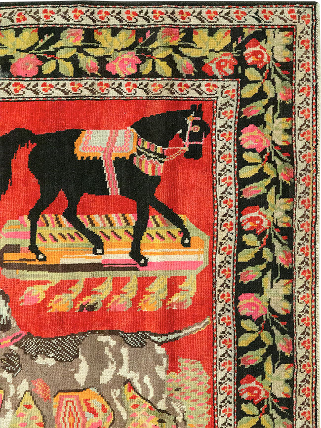 Vintage Caucasian Karabagh Pictorial Accent Rug, No.25651 - Gss