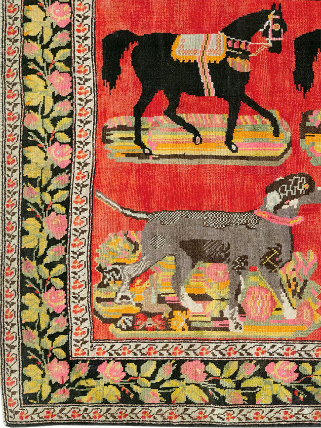 Vintage Caucasian Karabagh Pictorial Accent Rug, No.25651 - Gss